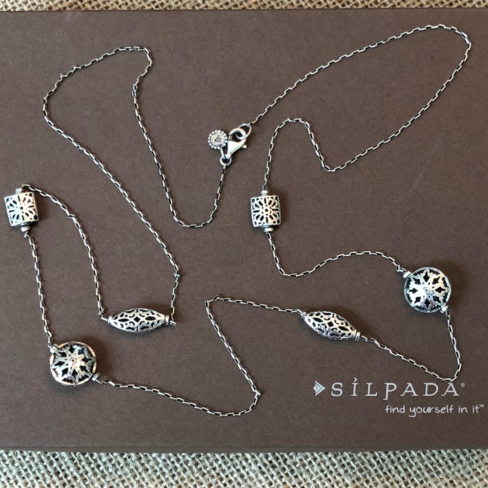 Silpada Sterling Silver Filigree Snowflake Long Station Necklace First Flurry